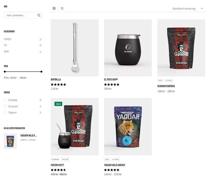 Produktene du kan kjøpe i nettbutikken til El Mate